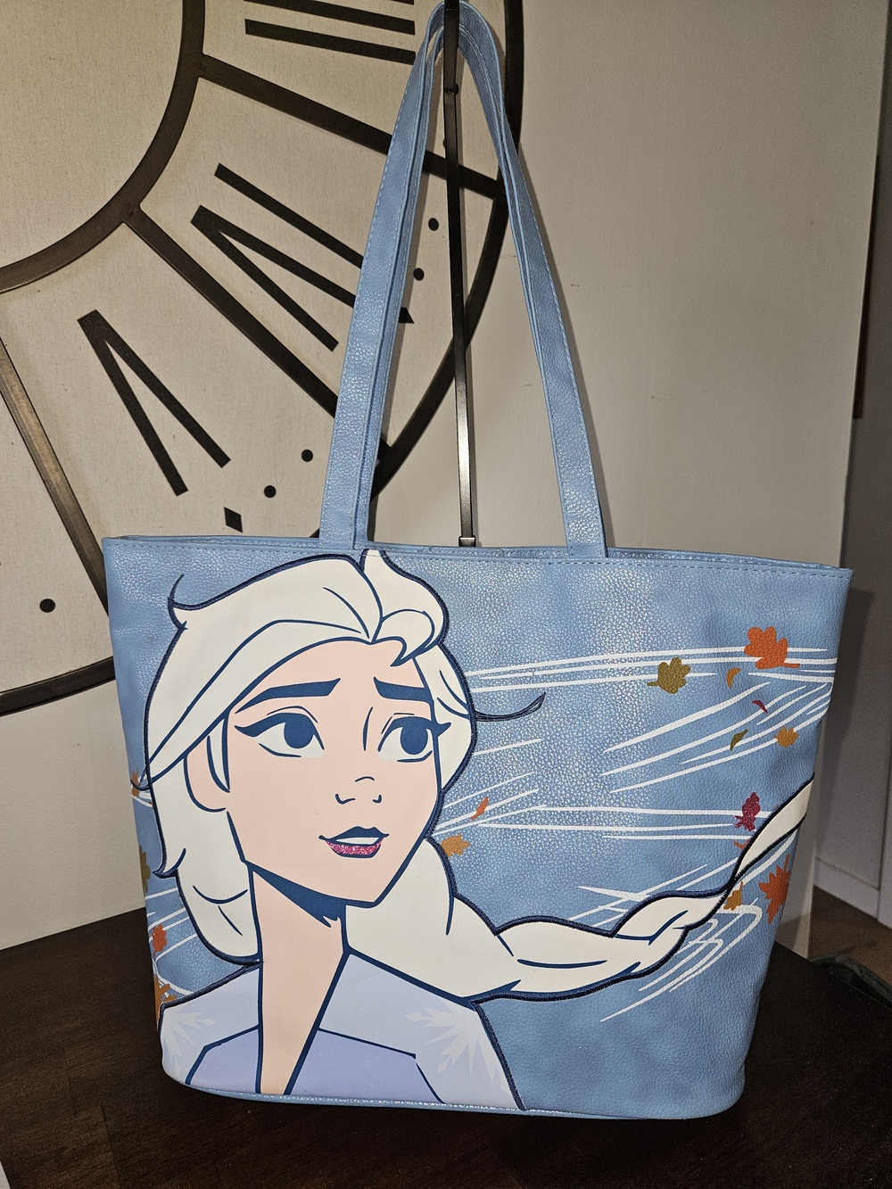 Disney Light Blue Elsa Tote Bag with White Hair Graphic